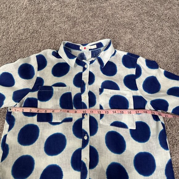 Boden Relaxed Linen Blue Polka Dot Long Sleeve Shirt Sz 6R - Picture 5 of 8